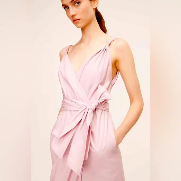 REBECCA TAYLOR Solid Poplin A-Line MIDI Wrap Belted V-Neck Dress Size 6 NEW
